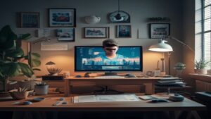 Create a cinematic, ultra-realistic featured image for a professional blog article. TOPIC: Earn money from home BLOG TITLE: Work From Home 2026: Ghar Baithe Paise Kamane Ke Asli Aur Practical Tarike V