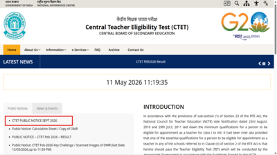 CTET September 2026 Notification Out, Apply Online Started at ctet.nic.in, Exam on 6 September