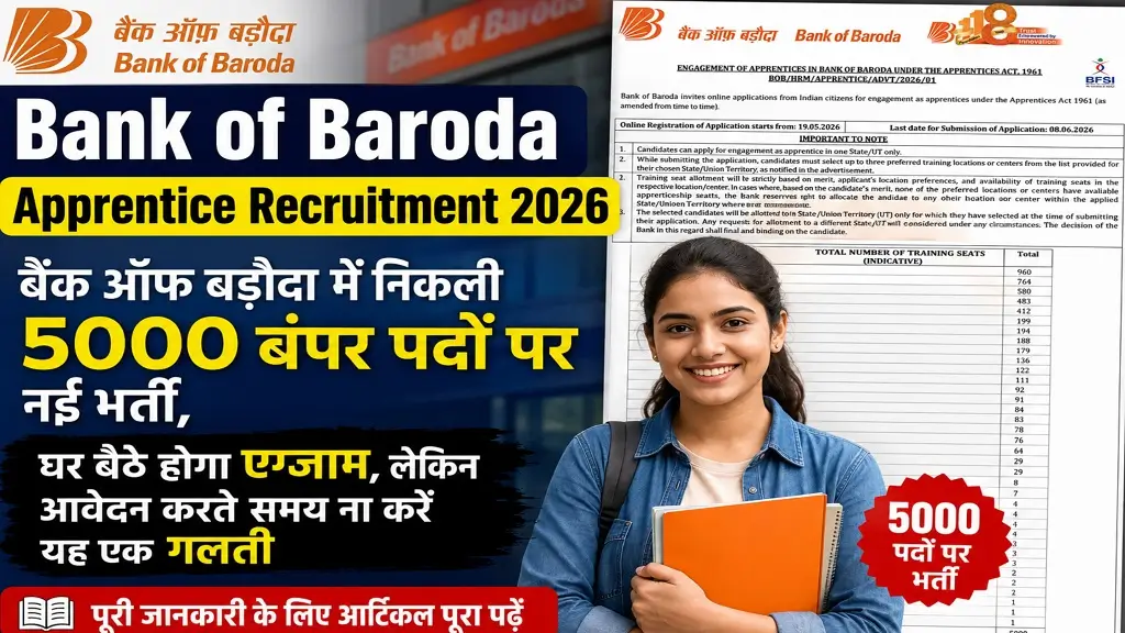 Bank of Baroda Apprentice Recruitment 2026: 5000 पदों पर भर्ती और घर बैठे परीक्षा का मौका, पूरी जानकारी यहाँ देखें