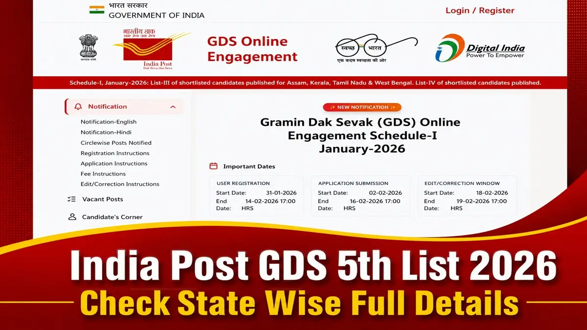 India Post GDS 5th Merit List 2026: पांचवीं मेरिट सूची का इंतजार खत्म? जानें संभावित तारीख और कट-ऑफ का पूरा गणित 1 India Post GDS 5th Merit List 2026: पांचवीं मेरिट सूची का इंतजार खत्म? जानें संभावित तारीख और कट-ऑफ का पूरा गणित