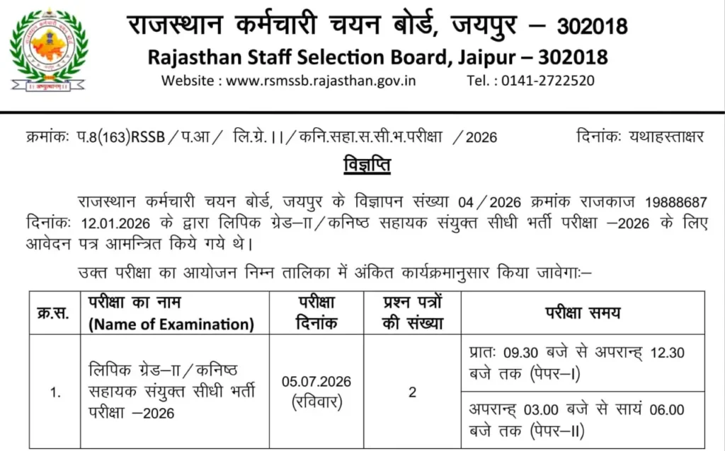 Rajasthan LDC Admit Card 2026: RSMSSB लिपिक ग्रेड-II और कनिष्ठ सहायक भर्ती परीक्षा के एडमिट कार्ड और नए नियम यहाँ देखें 2 Rajasthan LDC Admit Card 2026: RSMSSB लिपिक ग्रेड-II और कनिष्ठ सहायक भर्ती परीक्षा के एडमिट कार्ड और नए नियम यहाँ देखें