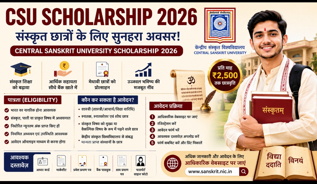CSU Scholarship 2026-27: संस्कृत छात्रों के लिए बड़ी खुशखबरी, आवेदन शुरू, जानें छात्रवृत्ति राशि और पूरी प्रक्रिया