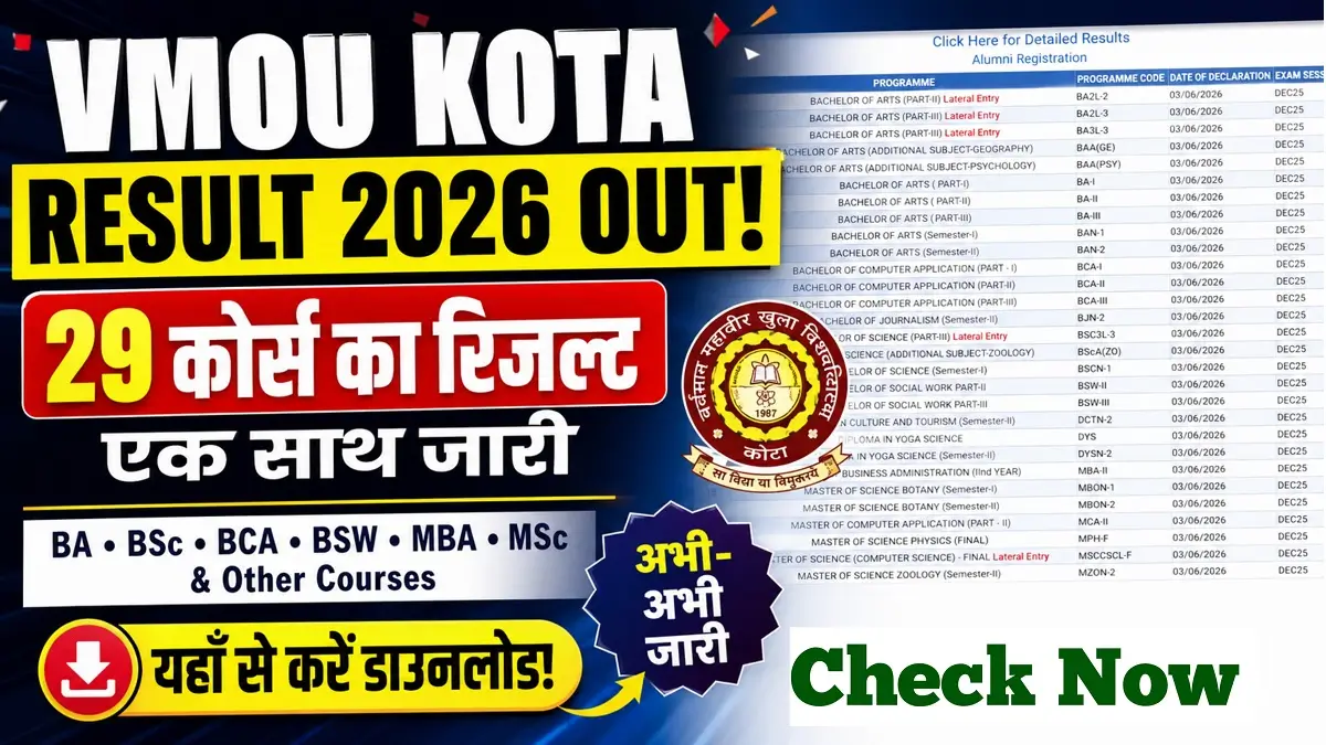 VMOU Kota Result 2026: वर्धमान महावीर खुला विश्वविद्यालय ने जारी किए 29 परीक्षाओं के परिणाम, यहाँ देखें अपना स्कोरकार्ड